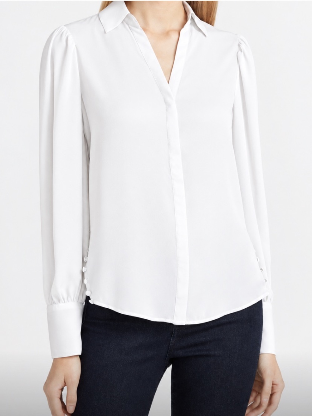 Express White Side Buttons Hi Low Sheer Georgette French Cuff Shirt Blouse XXS